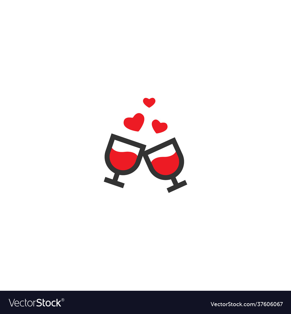 Couple wine glasses with red hearts isolated vector image Couple wine glasses with red hearts isolated