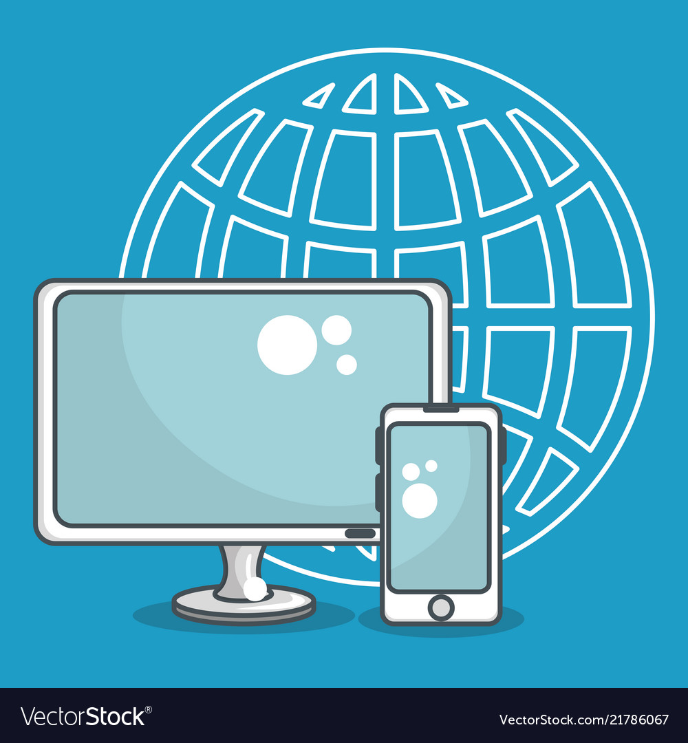 Desktop computer with data center icons vector image Desktop computer with data center icons
