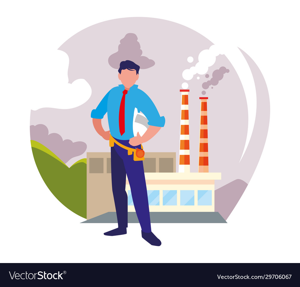 Engineer man with work tools in factory