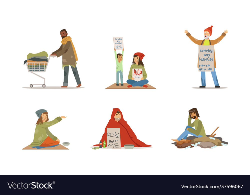 Homeless people characters living on streets Vector Image