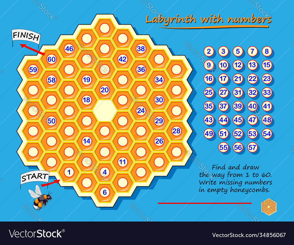 Labyrinth with numbers logic puzzle game vector image Labyrinth with numbers logic puzzle game