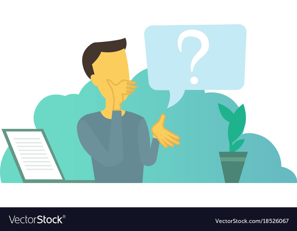 Office man with big question problem and solution