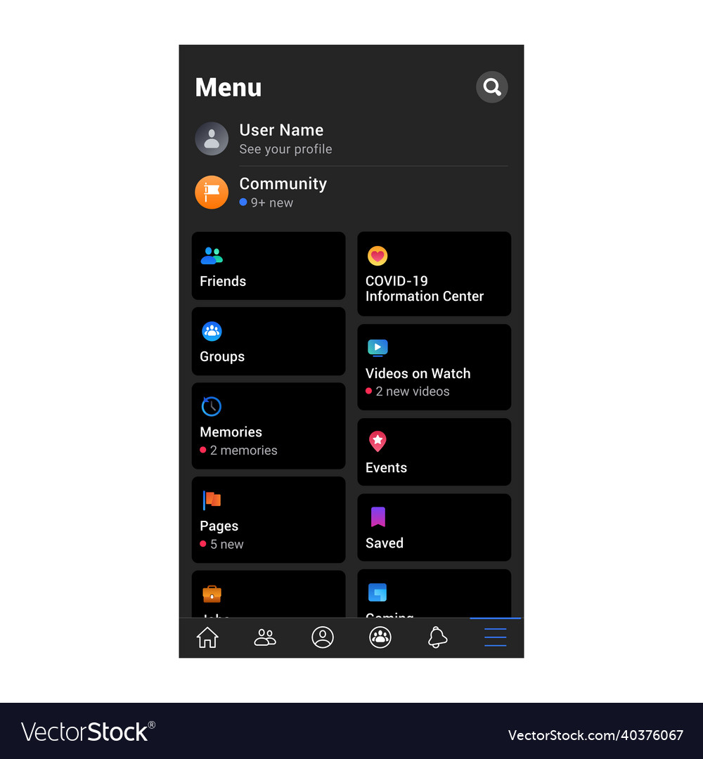 Screen interface in social media application vector image Screen interface in social media application