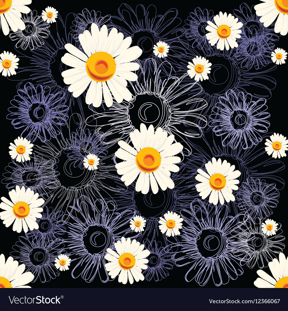 Seamless chamomile pattern with lined and colored