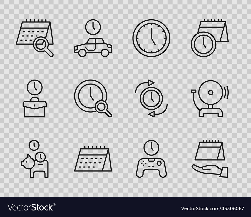 Set line piggy bank with coin calendar clock vector image Set line piggy bank with coin calendar clock