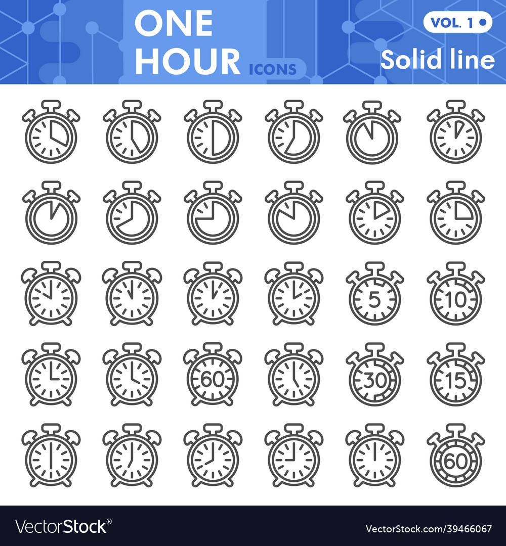 Stopwatch and alarm clock line icon set time vector image Stopwatch and alarm clock line icon set time