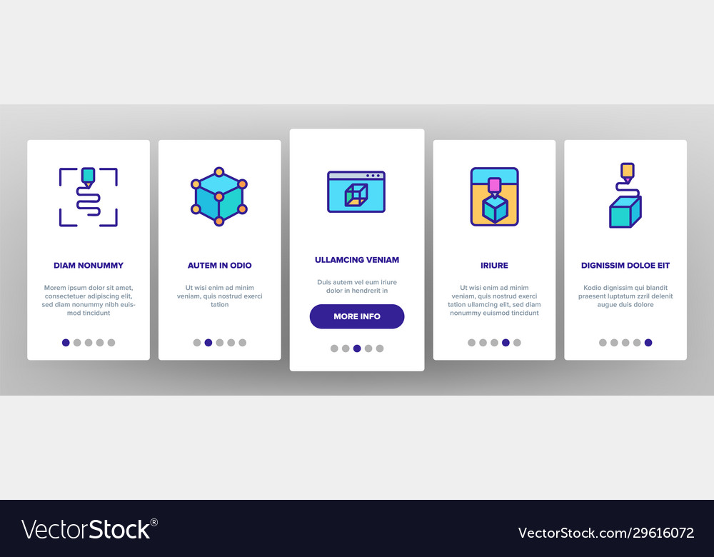 3d printing processing onboarding icons set