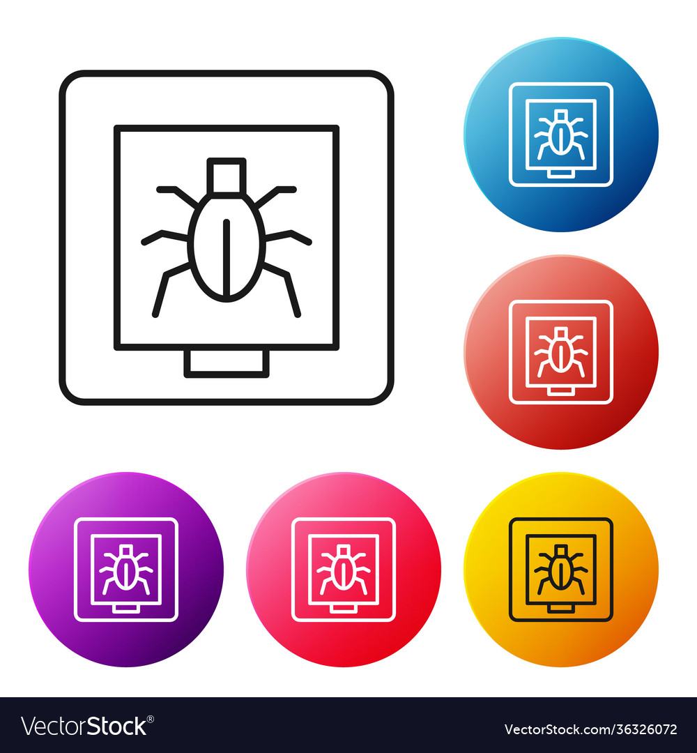 Black line insects in a frame icon isolated