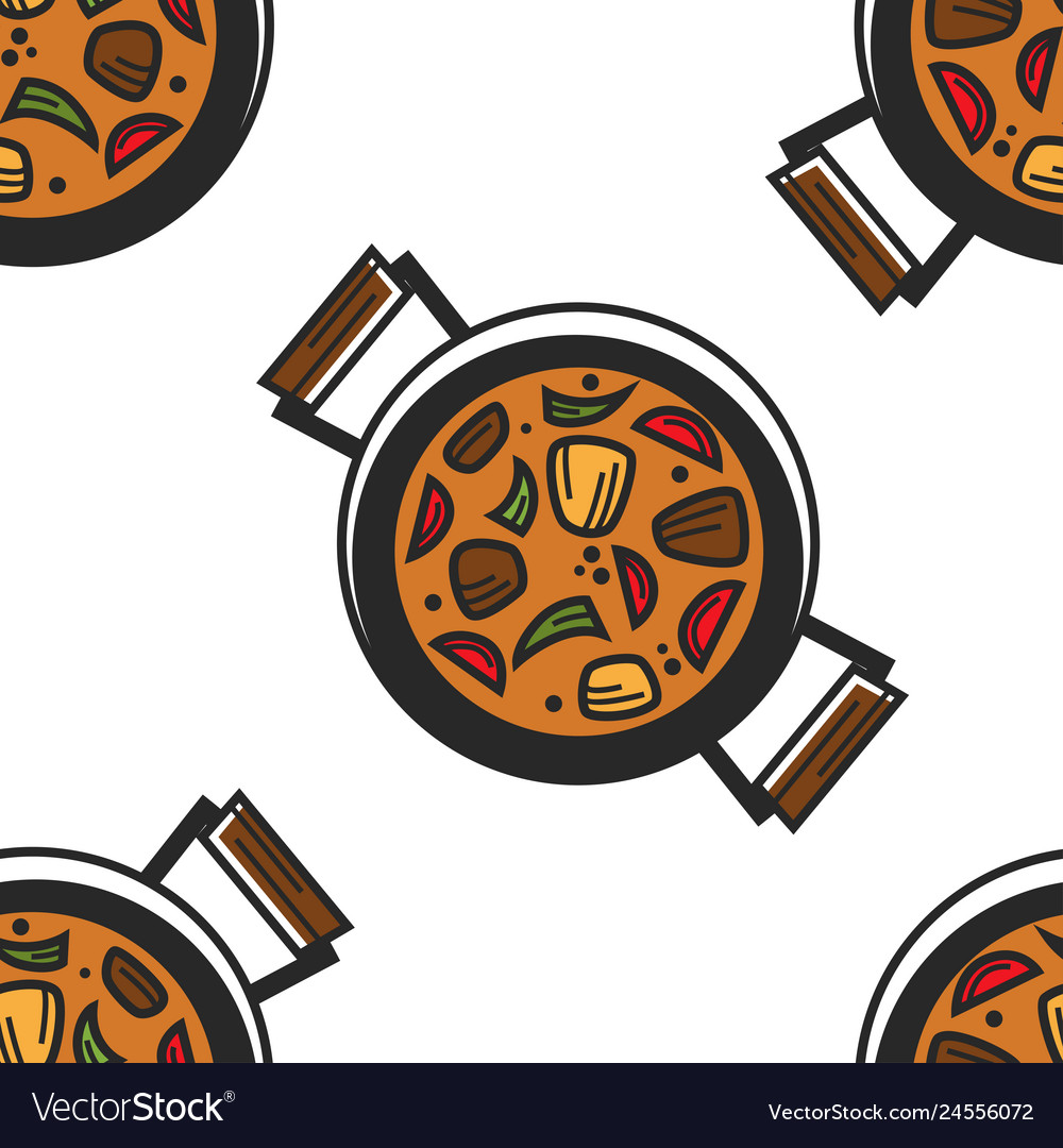 Bulgarian dish seamless pattern guvech dish in pan Bulgarian dish seamless pattern guvech dish in pan