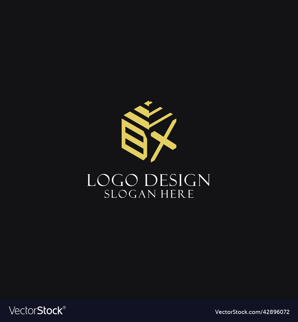 Bx initial monogram with hexagon shape logo Vector Image Bx initial monogram with hexagon shape logo
