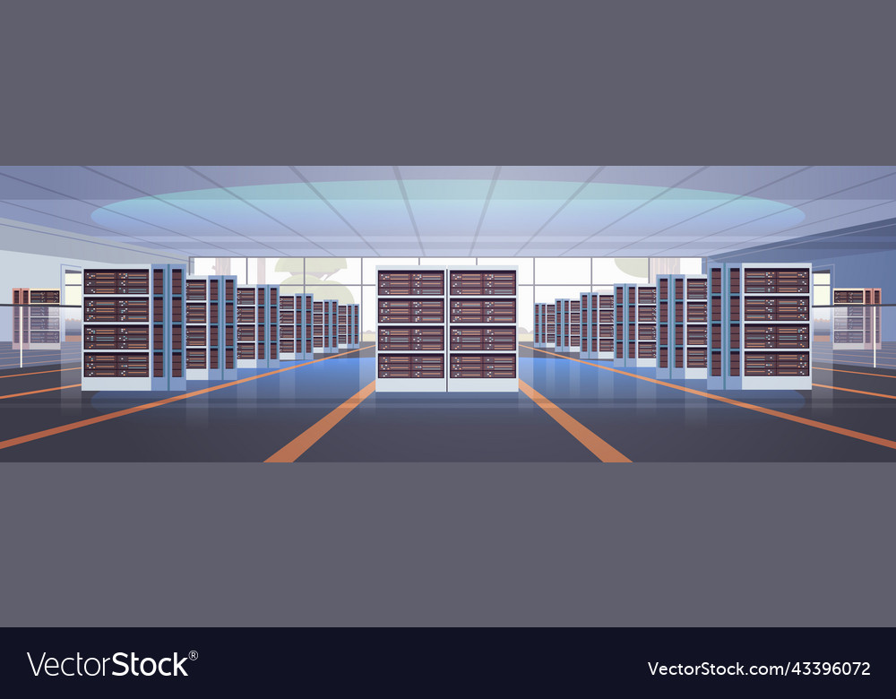 Data center room interior hosting server computer