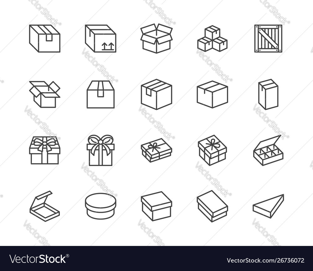 Flat Line Box Icon Set