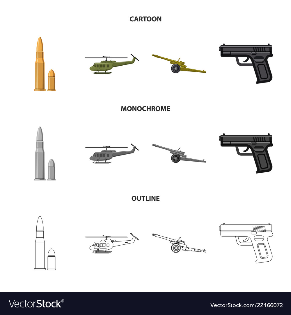 Isolated object of weapon and gun icon collection Vector Image Isolated object of weapon and gun icon collection