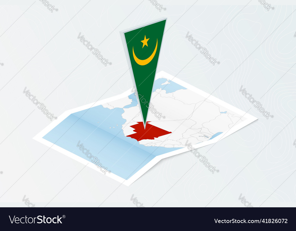 Isometric paper map of mauritania with triangular