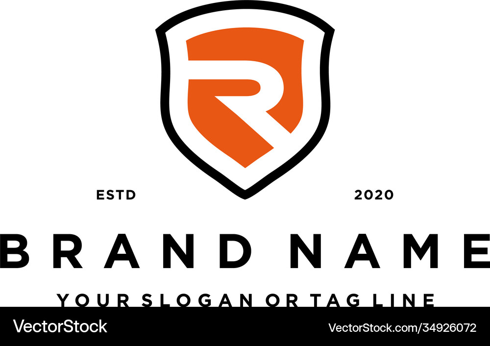 Letter r shield concept logo design Royalty Free Vector