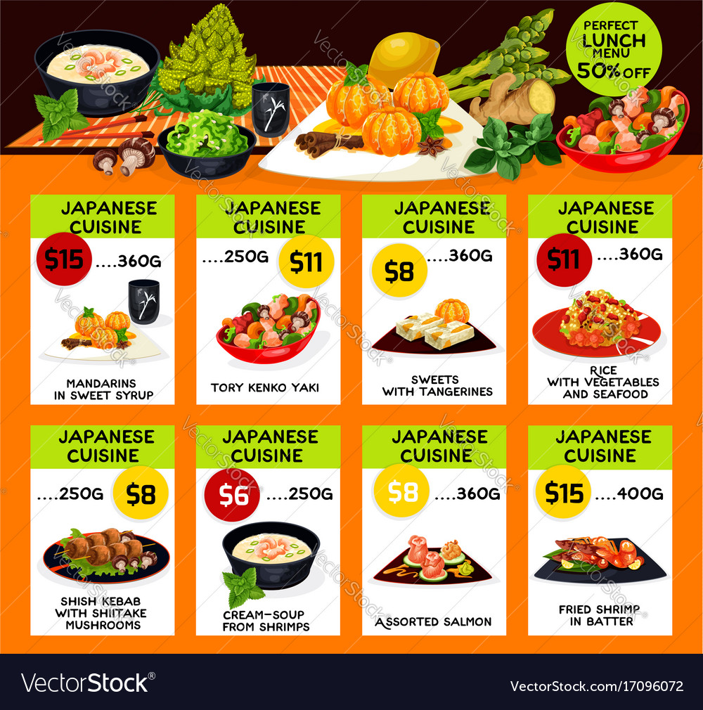 Menu of japanese cuisine restaurant Royalty Free Vector