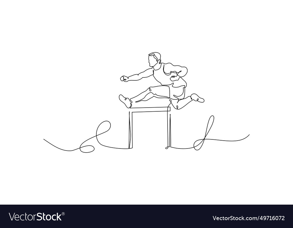 One continuous line of a man performing high vector image One continuous line of a man performing high