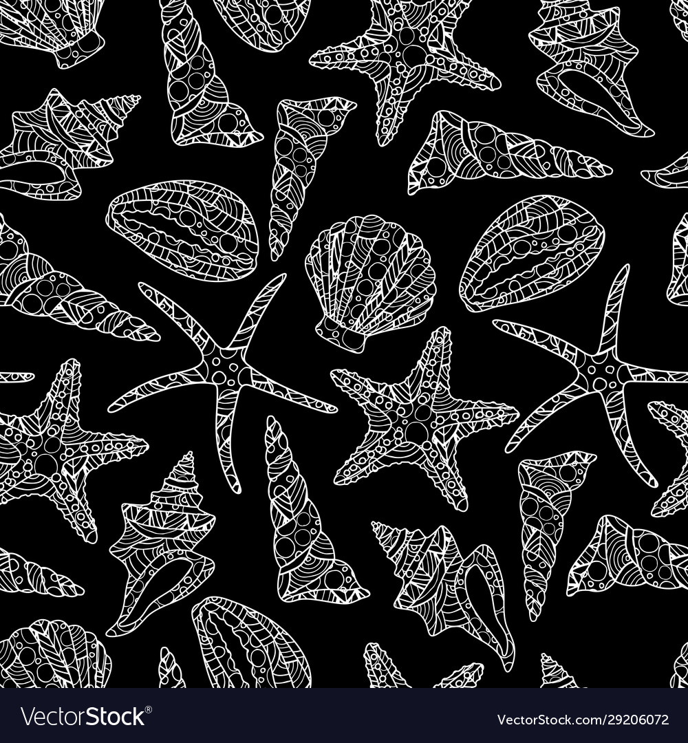 Seamless pattern in zen art style with conch