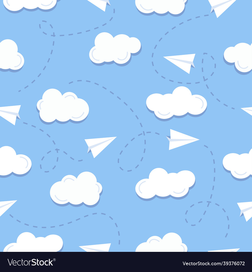 Seamless pattern with paper plane and clouds vector image Seamless pattern with paper plane and clouds