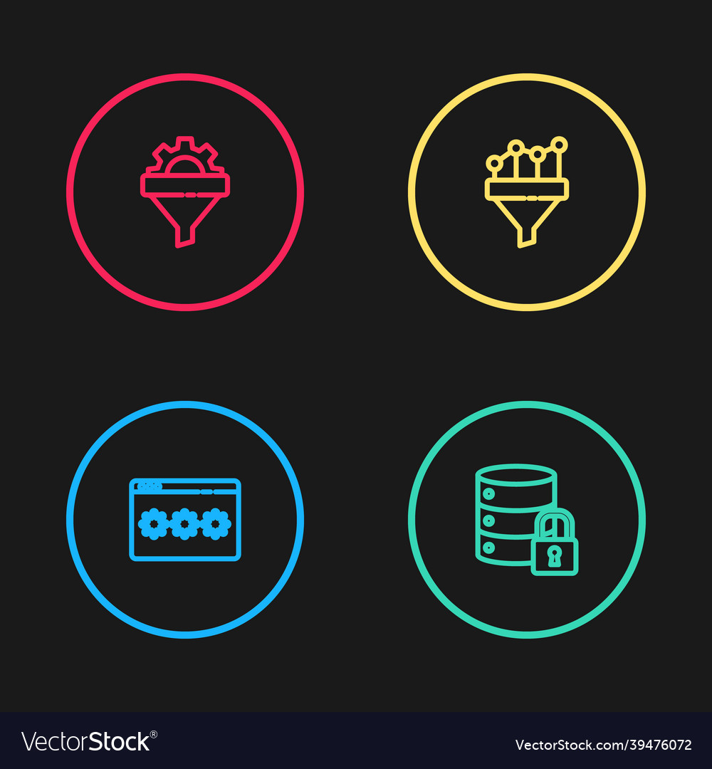 Set line password protection server security vector image Set line password protection server security