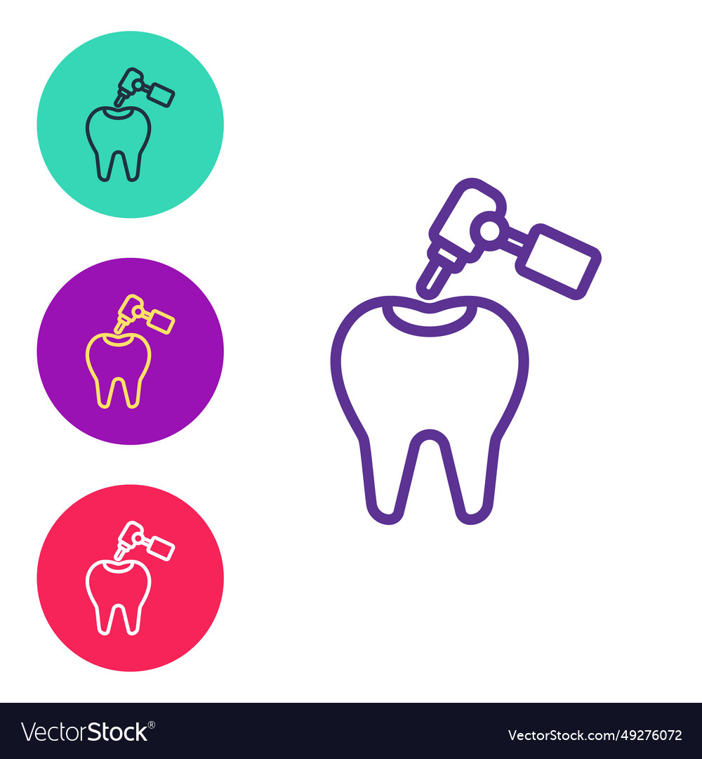 Set line tooth with caries and drill icon