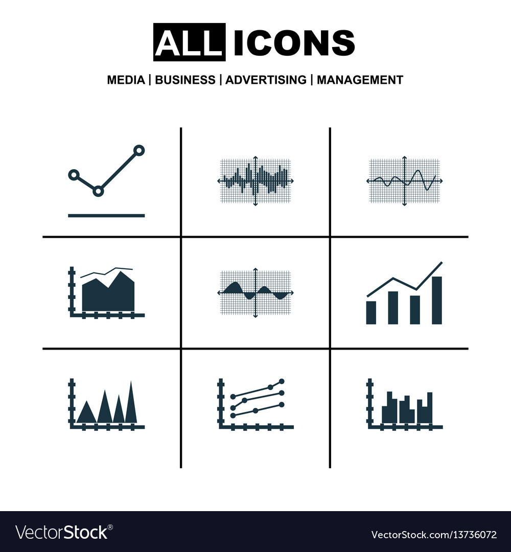 Set of graphs diagrams and statistics icons vector image Set of graphs diagrams and statistics icons