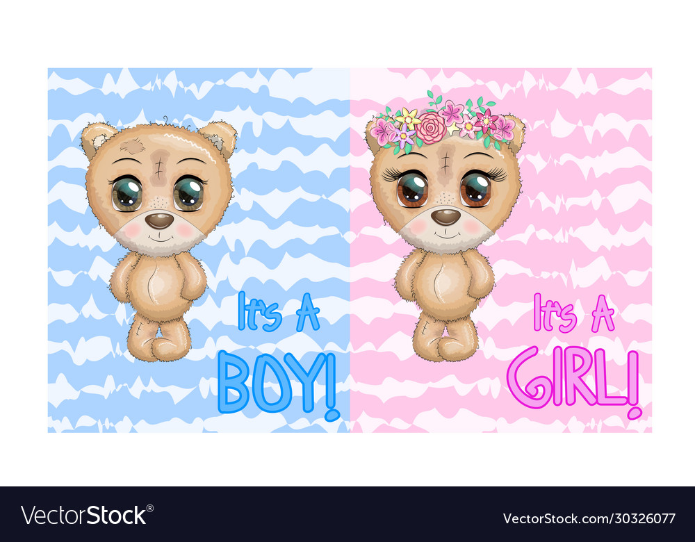 Baby shower greeting card with teddy bears boy Vector Image