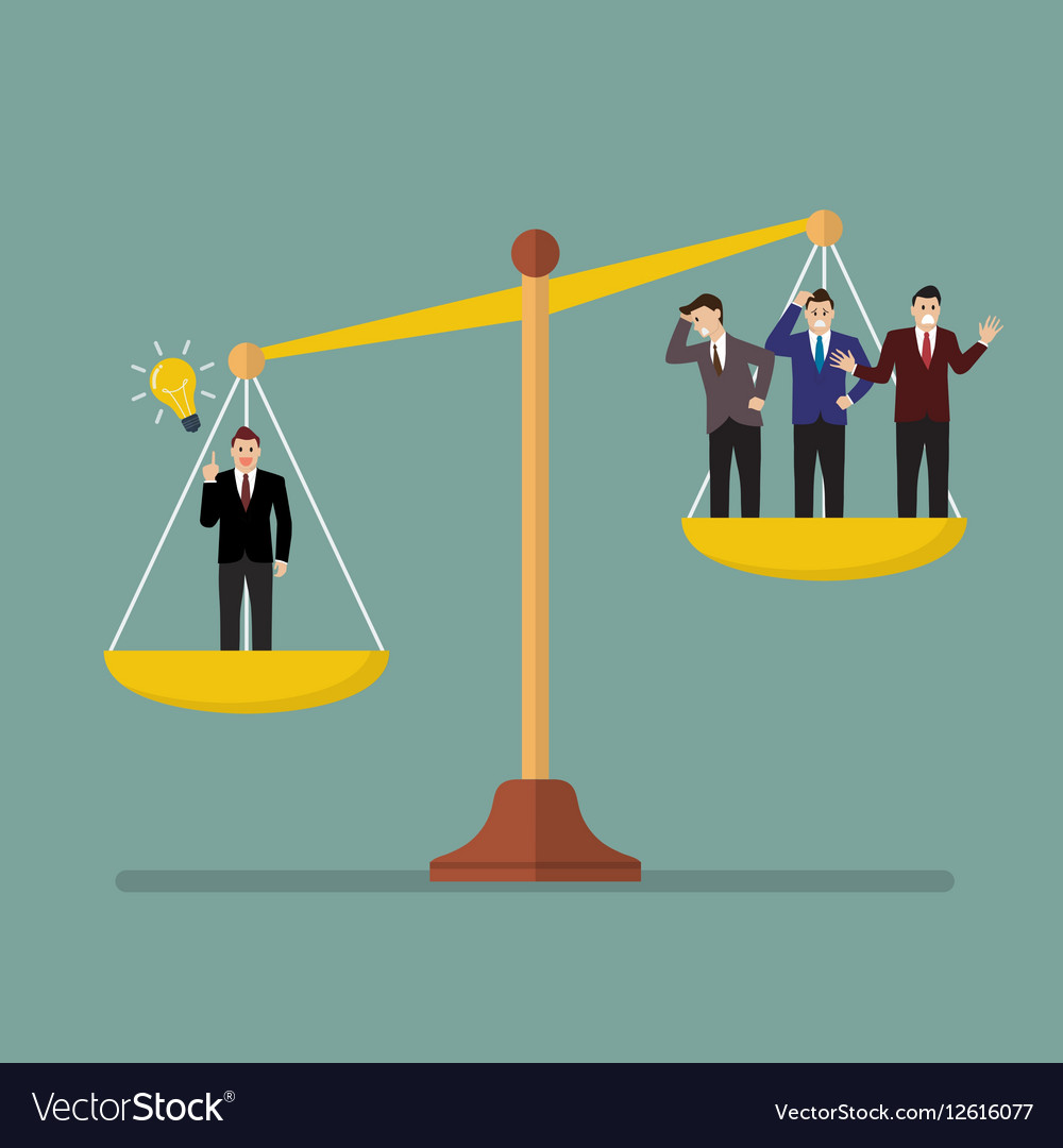 Businessman has an idea on scales Royalty Free Vector Image