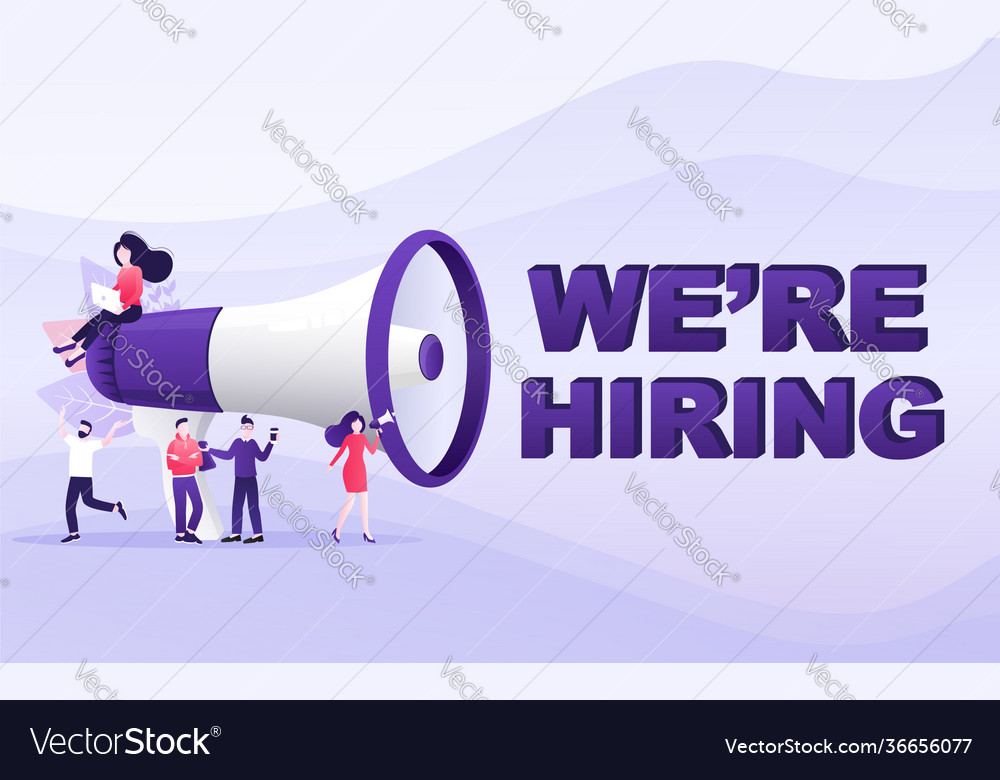 Flat advertising with hiring people megaphone Vector Image Flat advertising with hiring people megaphone