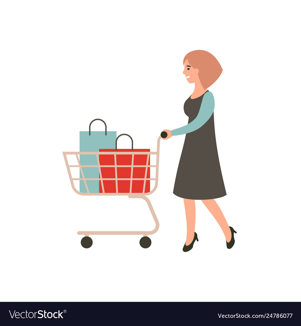 Happy girl with shopping woman with shopping cart Vector Image