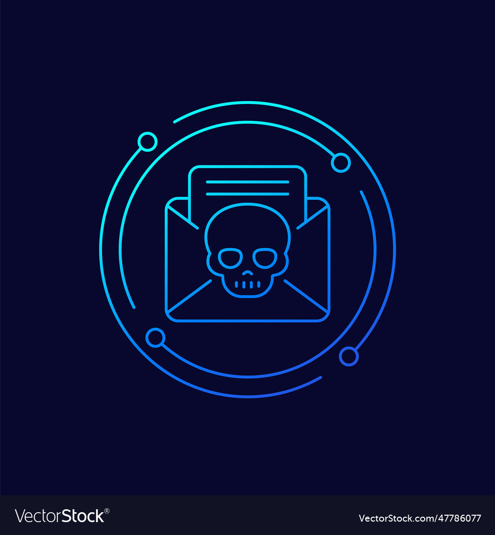 Malware email with virus icon linear design