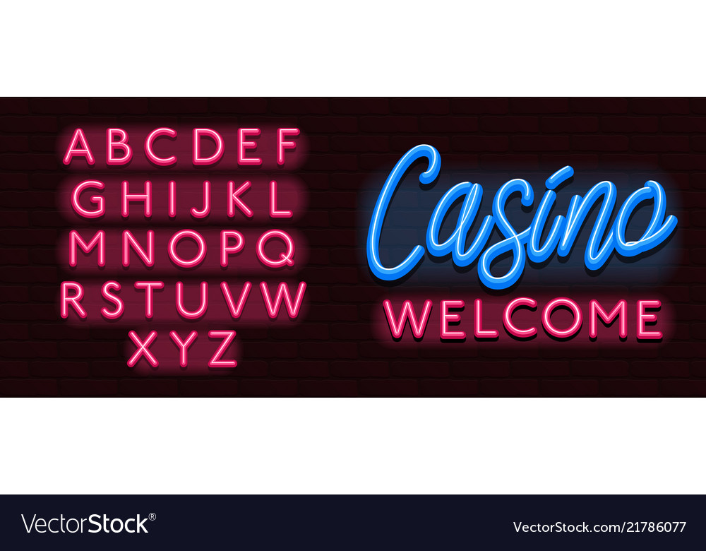 Neon Banner Alphabet Font Bricks Wall Casino Vector Image