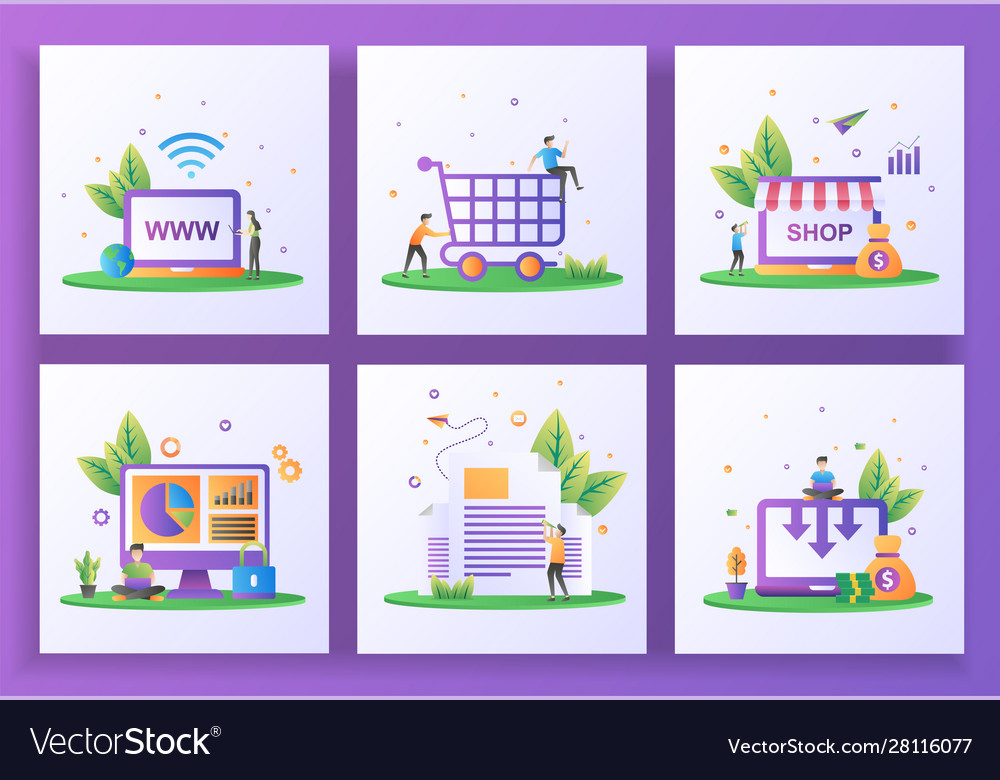 Set flat design concept website happy shopping