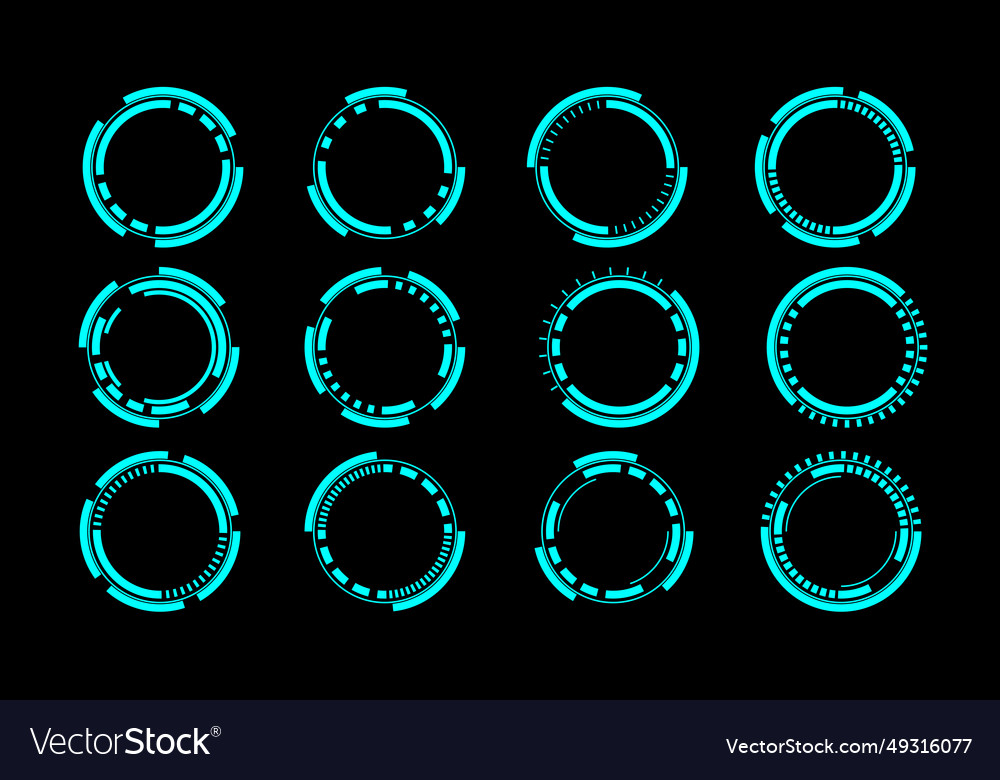 Set of sci fi blue circle user interface elements vector image Set of sci fi blue circle user interface elements