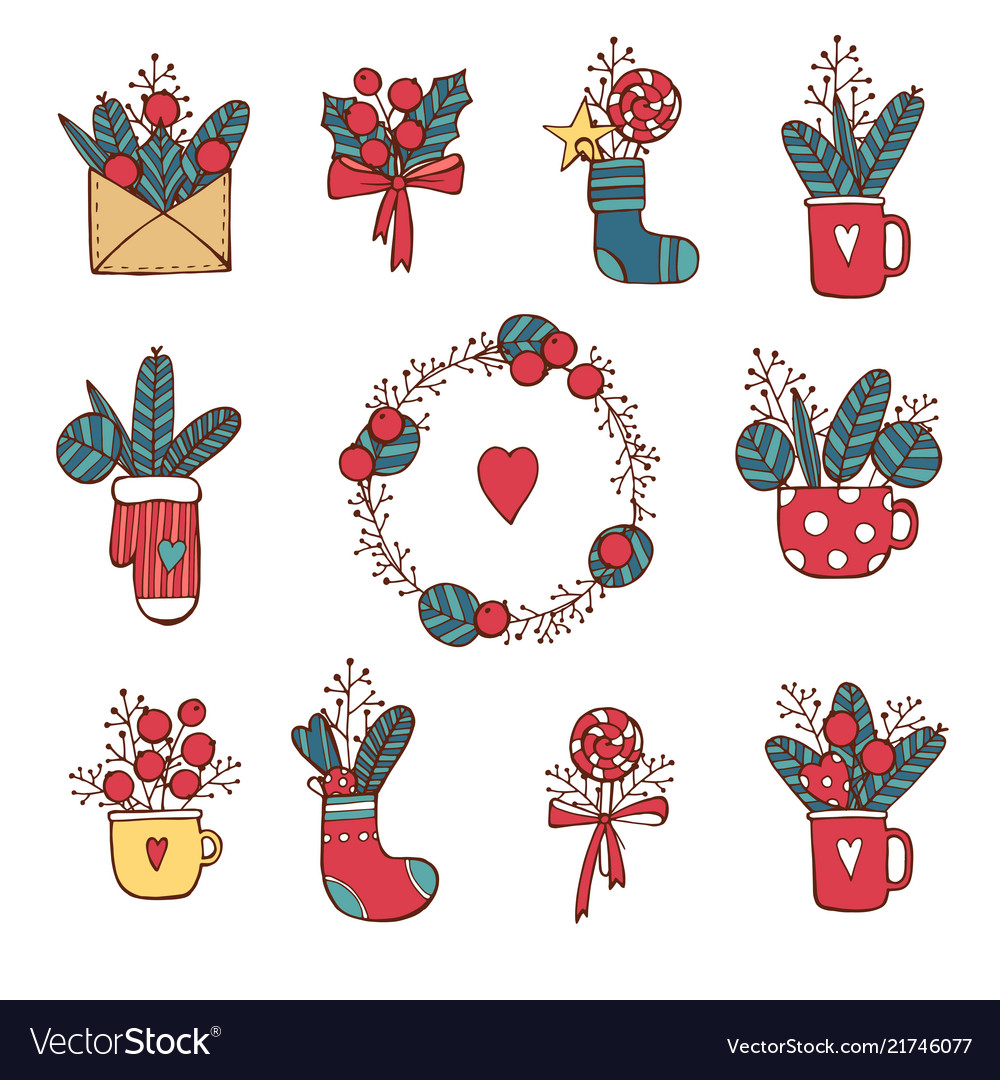 Winternew year christmas colored icons set many