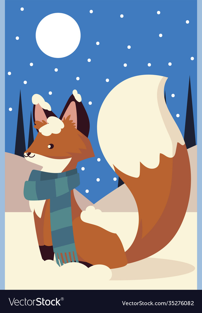 Christmas cute fox with scarf animal in snow