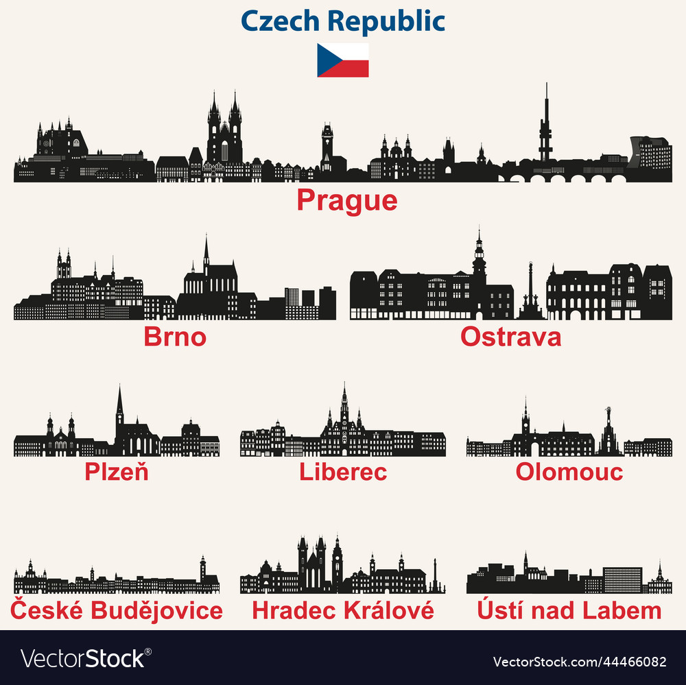 Czech republic cities skylines silhouettes set