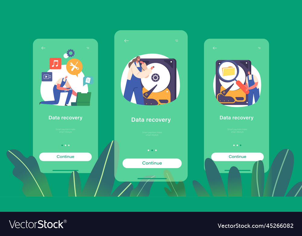 Data recovery mobile app page onboard screen vector image Data recovery mobile app page onboard screen