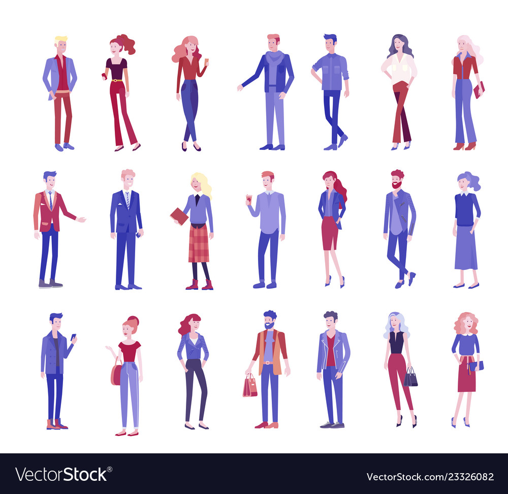 Detailed character business men and women working