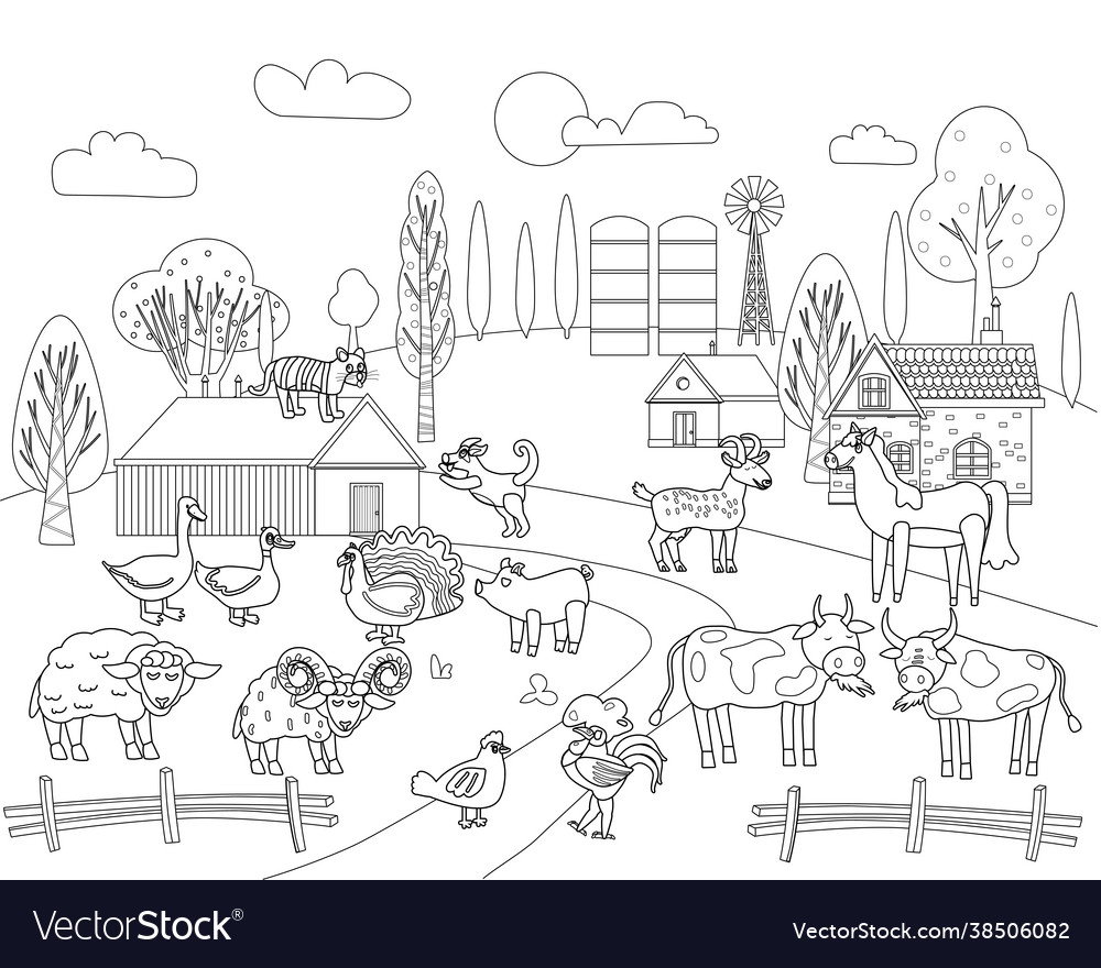 Farm animals coloring book educational Royalty Free Vector