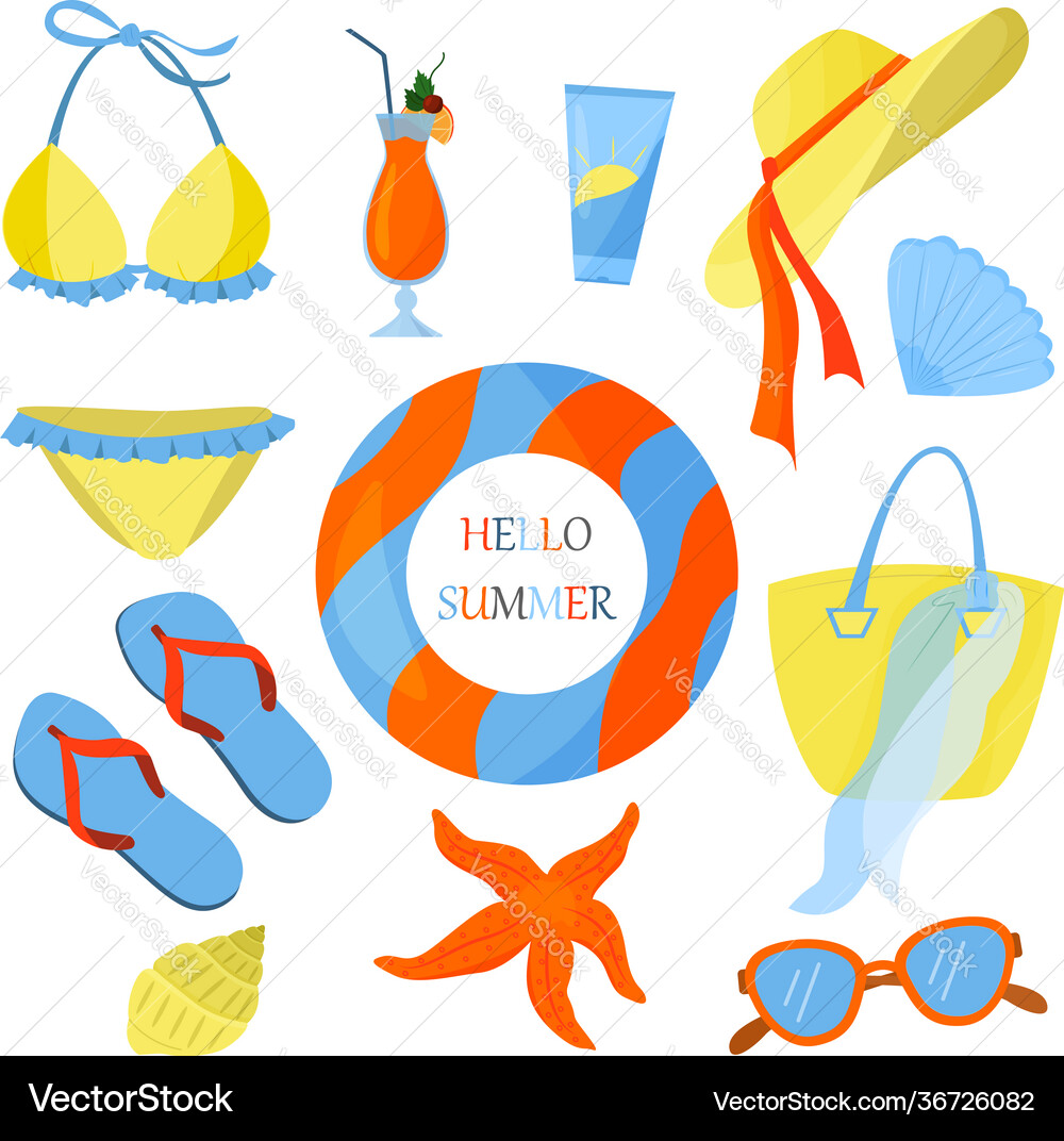 Flat on theme summer beach Royalty Free Vector Image