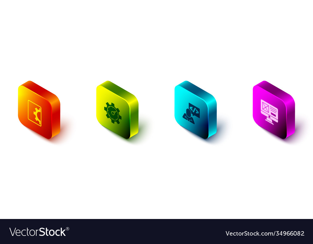 Set isometric web development website statistic Vector Image Set isometric web development website statistic