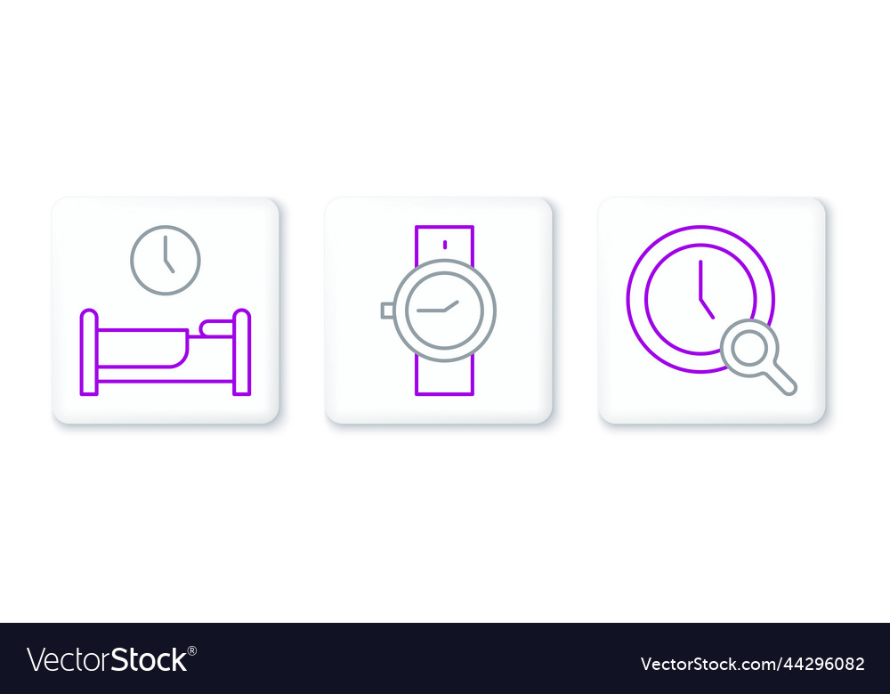 Set line magnifying glass with clock time vector image Set line magnifying glass with clock time
