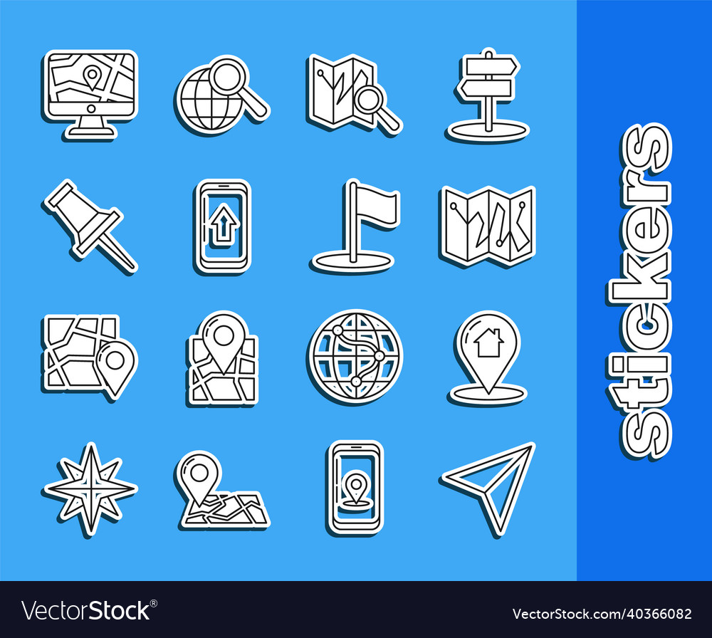 Set line paper airplane map pointer with house vector image Set line paper airplane map pointer with house