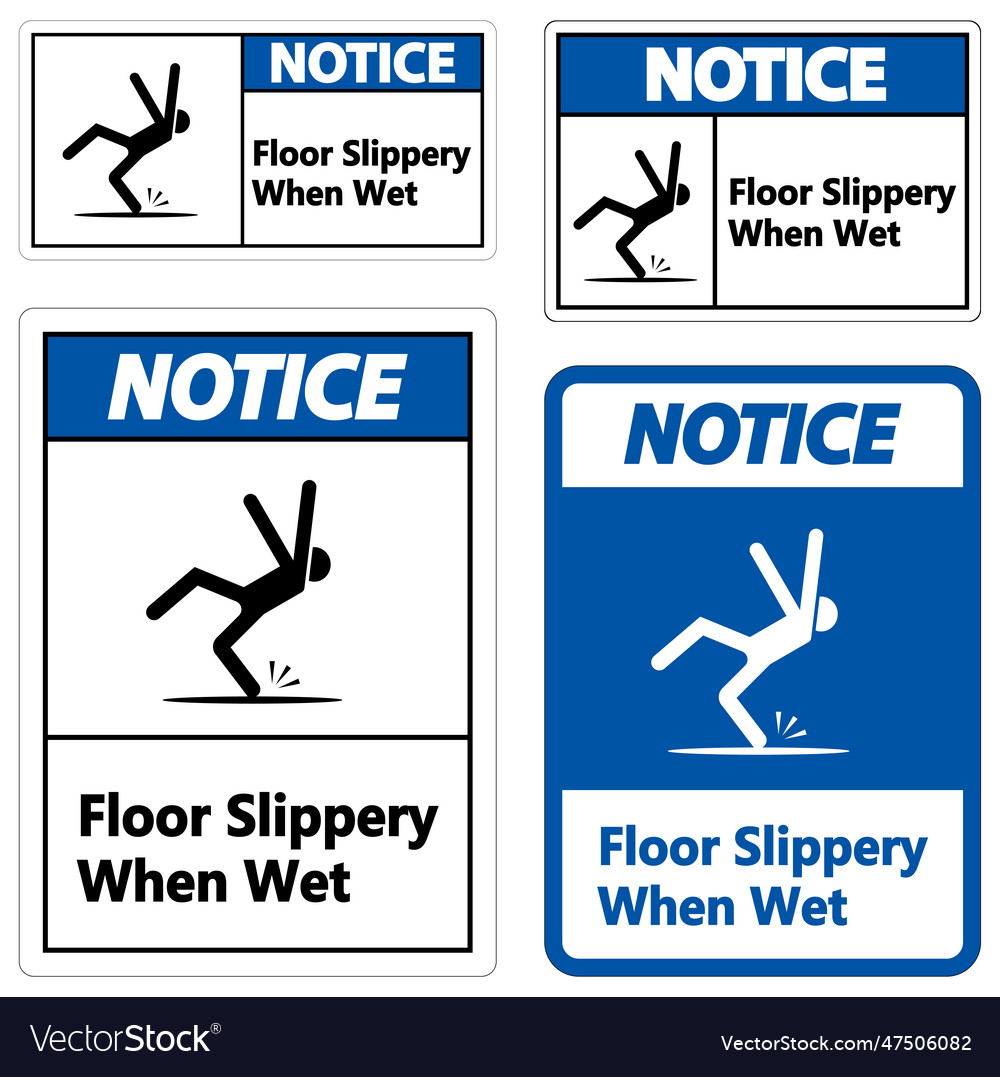 Warning slippery when wet sign on white background