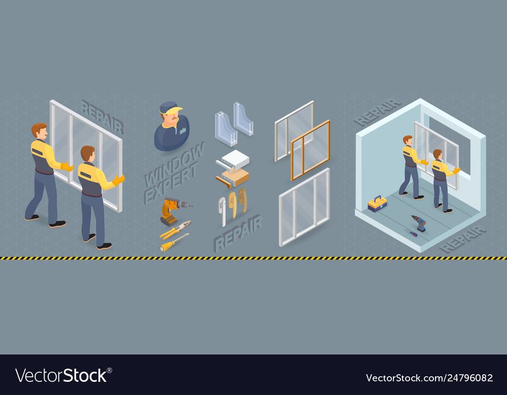 Window installing service isometric concept
