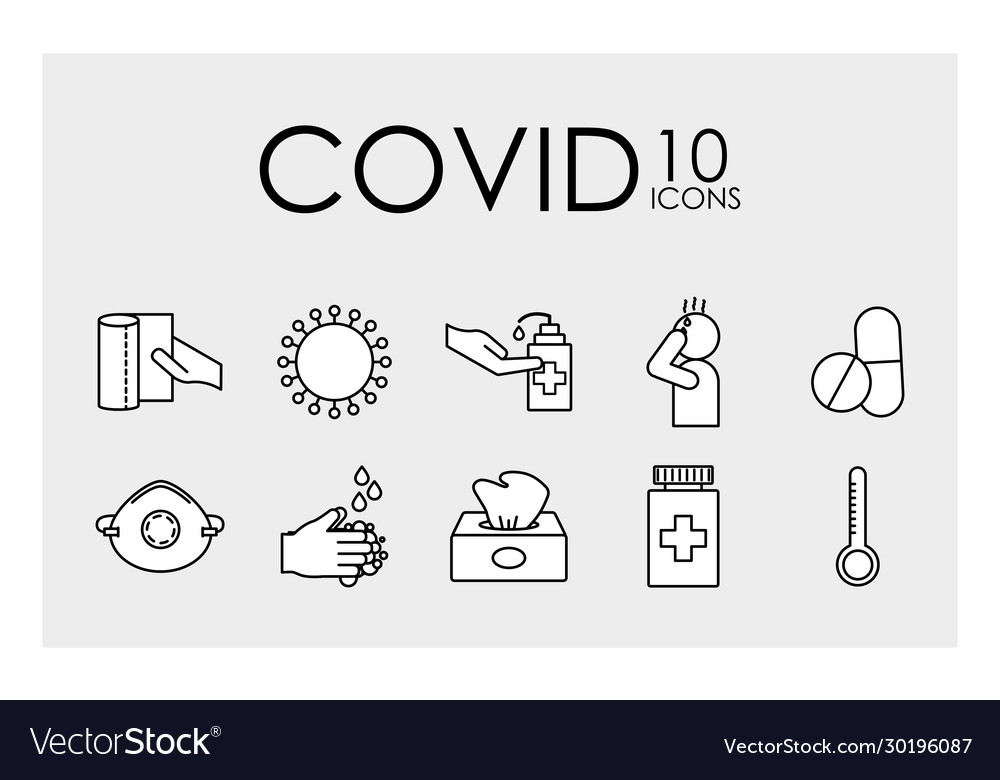 10 Designs covid19 19 line style icon set