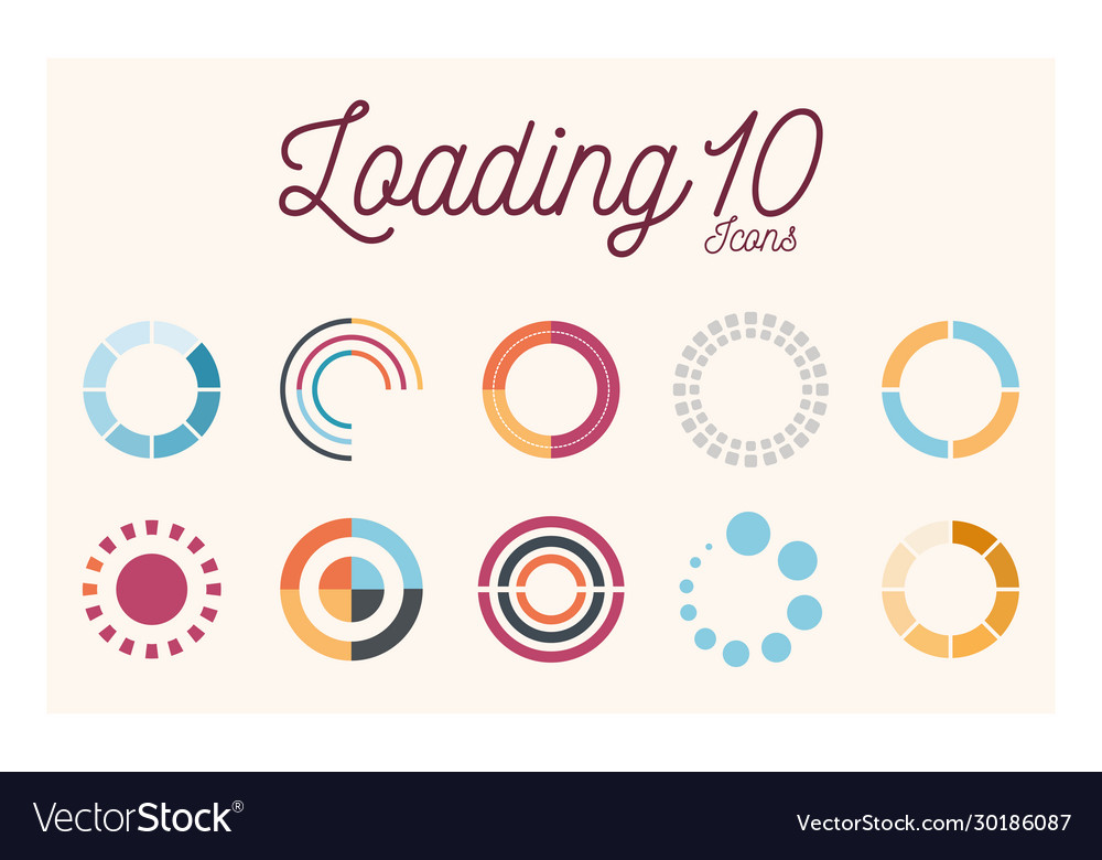10 loading circles flat style icon set