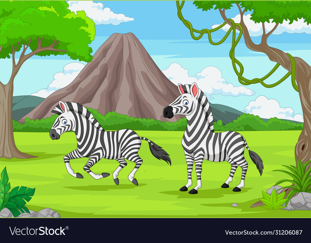 Cartoon zwei Zebras im Dschungel