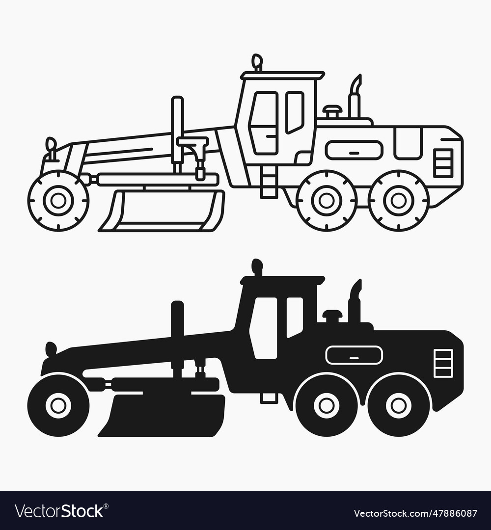 Grader construction machine line shape icon flat vector image Grader construction machine line shape icon flat